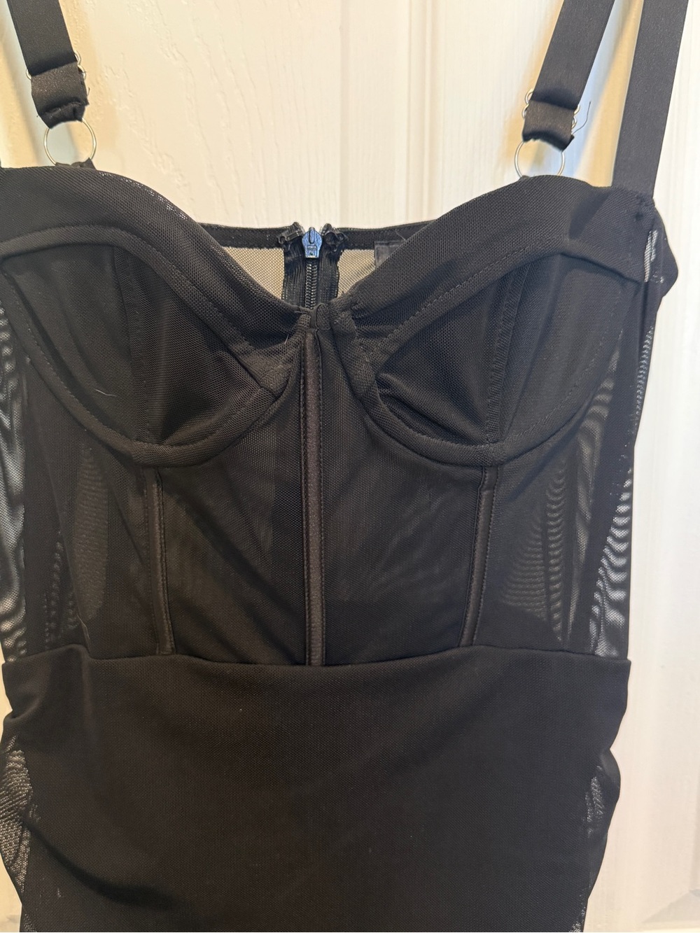Black white fox boutique dress with corset detailing